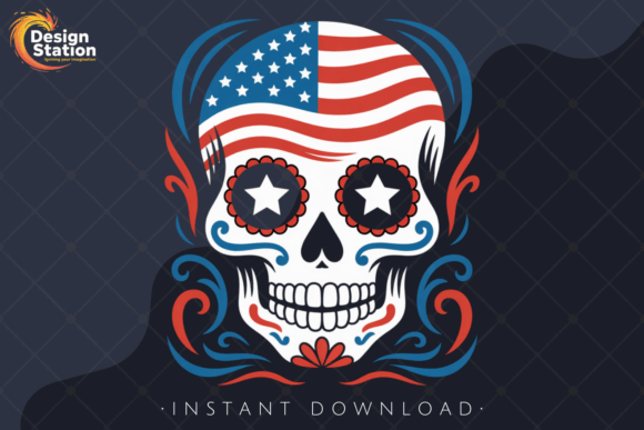 Blending Heritage and Holiday: The Patriotic Sugar Skull 4th of July PNG