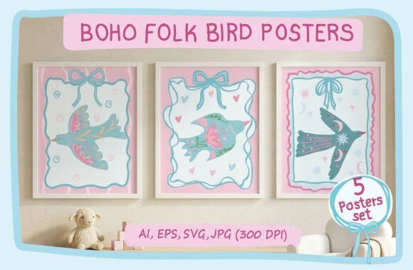 Boho Folk Birds Pastel Nursery Posters: A Whimsical Touch