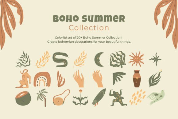 Boho Summer Icons: A Deep Dive into This Artistic Vector Set