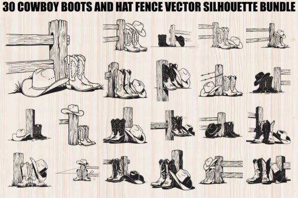 Cowboy Boots and Hat Fence Silhouettes: A Bundle for Western Charm