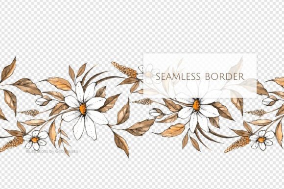 Elevate Projects with Ink Daisy Watercolor Seamless Border
