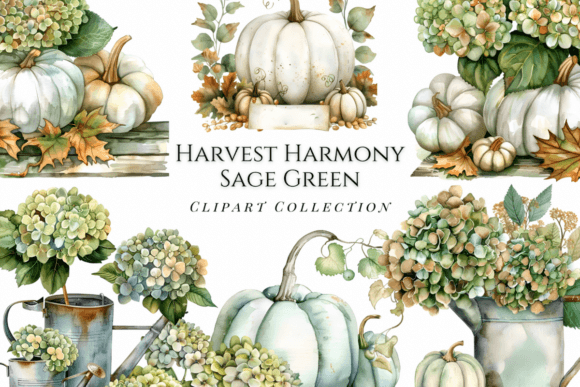 Embrace Autumnal Calm with Harvest Harmony Sage Green Clipart