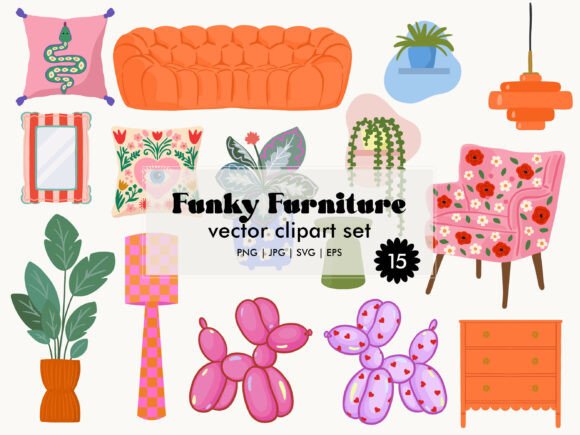 Funky Furniture Clipart SVG PNG Bundle: Bold Design Assets
