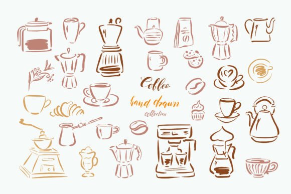 Hand Drawn Coffee and Cafe Elements Coll: A Warm Graphic Collection