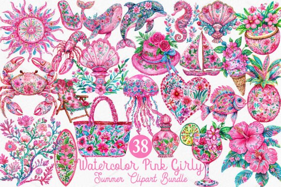 Infuse Your Projects with Vibrant Watercolor Pink Girly Summer Clipart