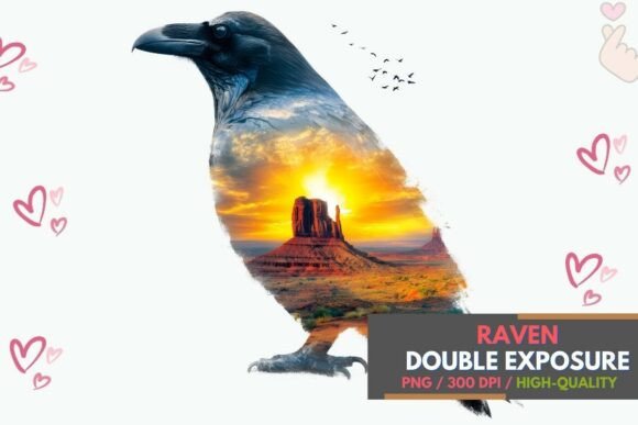 Raven Double Exposure Desert Sunset PNG: A Powerful Design Asset