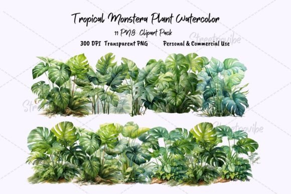Tropical Leaves Watercolor Clipart PNG: A Designer's Asset