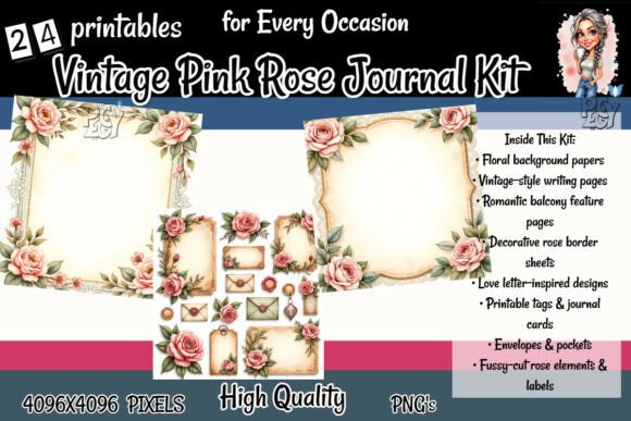 Vintage Pink Rose Journal Kit Printable: A Designer's Dream